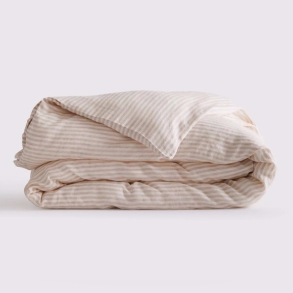 Quince Other - NWOT Quince European Linen King Duvet Cover Natural (Tan) and White Stripes